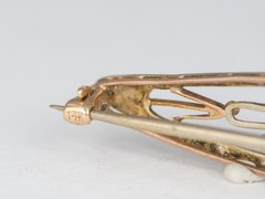 14K Gold Vintage Art Deco Filigree Bar Pin with Diamond Brooch Long Elongated