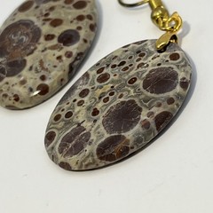 Lg Oval Asteroid Jasper Gold French Wire Earrings Natural Gemstone Earthy Casual