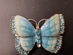 Sky Blue Enamel Crystal Butterfly Brooch