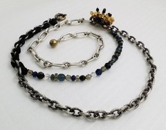 Vintage Authentic Signed Lanvin Silver Tone Crystal Asymmetrical Necklace