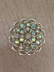 Sarah Coventry Signed Pendant Brooch Earrings Set Rhinestones Aurora Borealis￼