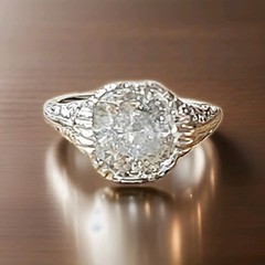 18k white gold Vintage filigree Engagement ring 2.64ct. Natural Cushion Diamond