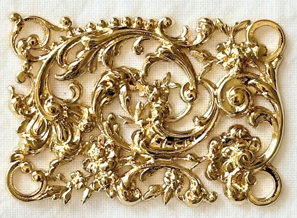 Jewelry Stamping – French raw brass connector w/14K gold plate – 12 pcs.
