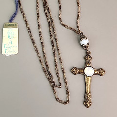 Vintage Cross Necklace Carole Opalite Antiqued Gold Tone 28″