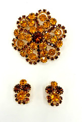 BROOCH Pin Lot Signed/Unsigned Red/Pink – Topaz/Citrine Rhinestones – Green