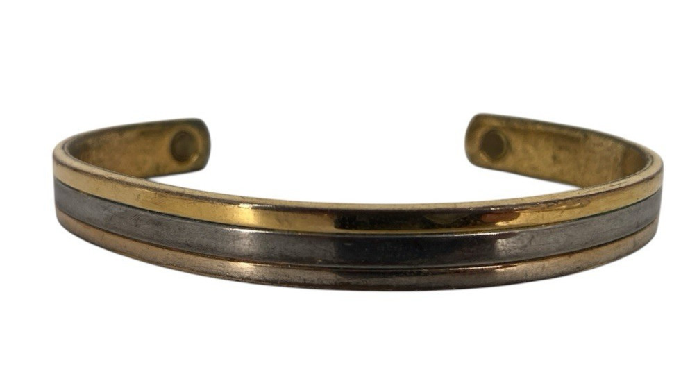 Vintage Magnetic 24 K Electroplated Cuff Bracelet Two-tone Marked L- Rd Descp: