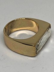 Vtg Gold Tone Rectangular Rhinestone Large Cocktail Statement Ring Size 11.25