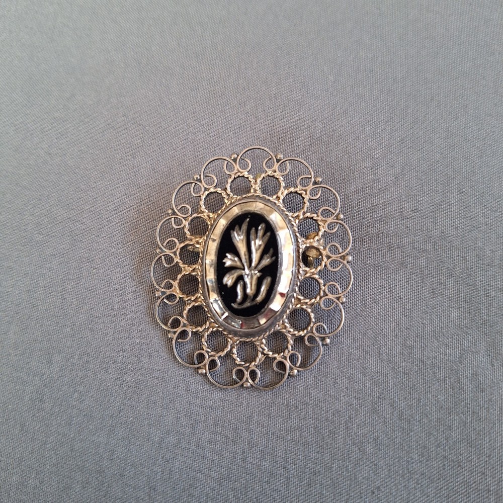 JFCM Jalisco 925 Sterling Silver Vintage Mexico Floral Pin Pendant