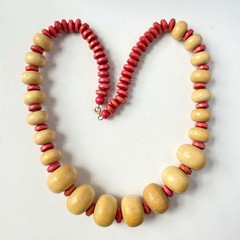 Vintage Chunky Rondelle Wooden Beaded Necklace 24 1/2”