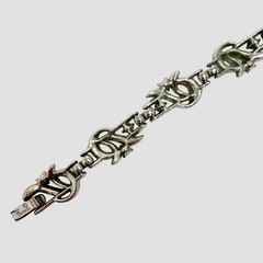 Vintage Trifari Silver Tone Clear Rhinestone Scallop Scroll Bracelet 1955 -1969
