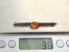 Vintage Sterling Silver Dragons Breath Glass Bar Pin Leaves Motif Brooch 2.25 In