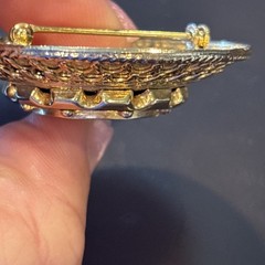 Vintage Gold Tone Domed Floral Etched Round Brooch Pin Openwork Victorian 1.75”