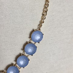 Gold Stone Collar Statement Necklace Round Sky Blue Stones in Prong Setting