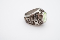 Vintage 1986 Class Ring Mens Silver Tone Green Glass Stone Size 8.75