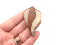 Vintage Sterling Modernist Jasper Agate Abstract Leaf Flower Large Pendant