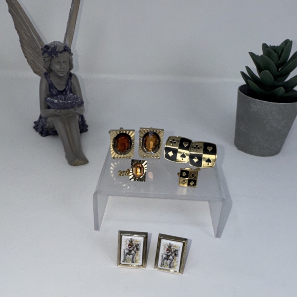 Vintage Men’s Mixed Lot Cufflinks & Tie Tacks Gold Tone Multicolor Metal Glass