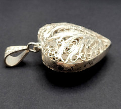 Heart Open Metal Southwestern Style Silver Plated Filigree Puffy Puffed Pendant