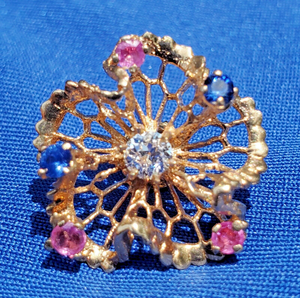 Original EARTH MINED DIAMOND Sapphire Ruby Deco Earrings Vintage SOLID 14K GOLD