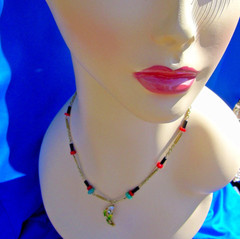 ORIGINAL Antique Deco Diamond Necklace Victorian Jade Onyx Coral Chain 14K GOLD