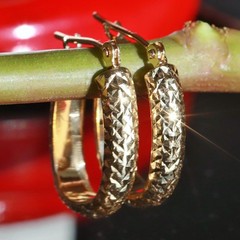 14k yellow gold earrings 0.68″ diamond cut hoop vintage handmade 1.15gr N2906