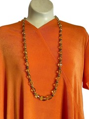 VTG Art Deco faceted Citrine glass bead necklace 32″ brass spacers 10-17mm