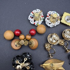 Lot of 9 Pairs Vintage Retro Clip On Screw Back Earrings Mixed Materials Styles