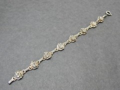 Vtg 835 Silver 3D Rose Bracelet Brooch Screw Back Earrings 3 pc Set Pin European