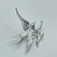 Vintage Silver‑Tone Textured Bird Brooch – Rhinestone Accents- No Markings