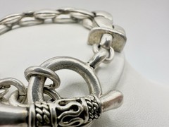 VTG Heavy Duty Silver Tone Link Bracelet Toggle 71g 8.5in Unsigned Estate Read
