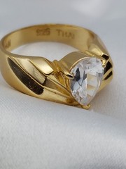 Vintage 18k Gold Over Sterling HAN 2ct Pear Chervon 5.6Gr Sz 6.75 Ring Band