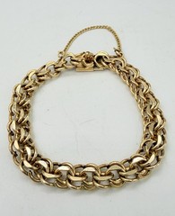 12K Gold Filled Vintage Double Link Charm Bracelet With Safety Chain 7.5in.