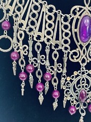 Vintage French DLH DEPOSE Necklace Bib Statement Pewter Purple 14.5″ Costume
