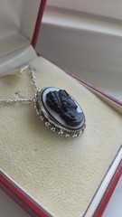Vintage Celebrity 12k GF MOP Cameo Necklace NOSVintage Sorrento Sterling