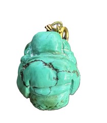 Vintage Semi Precious Turquoise Carved Buddha Budai Charm Pendant Hear No Evil
