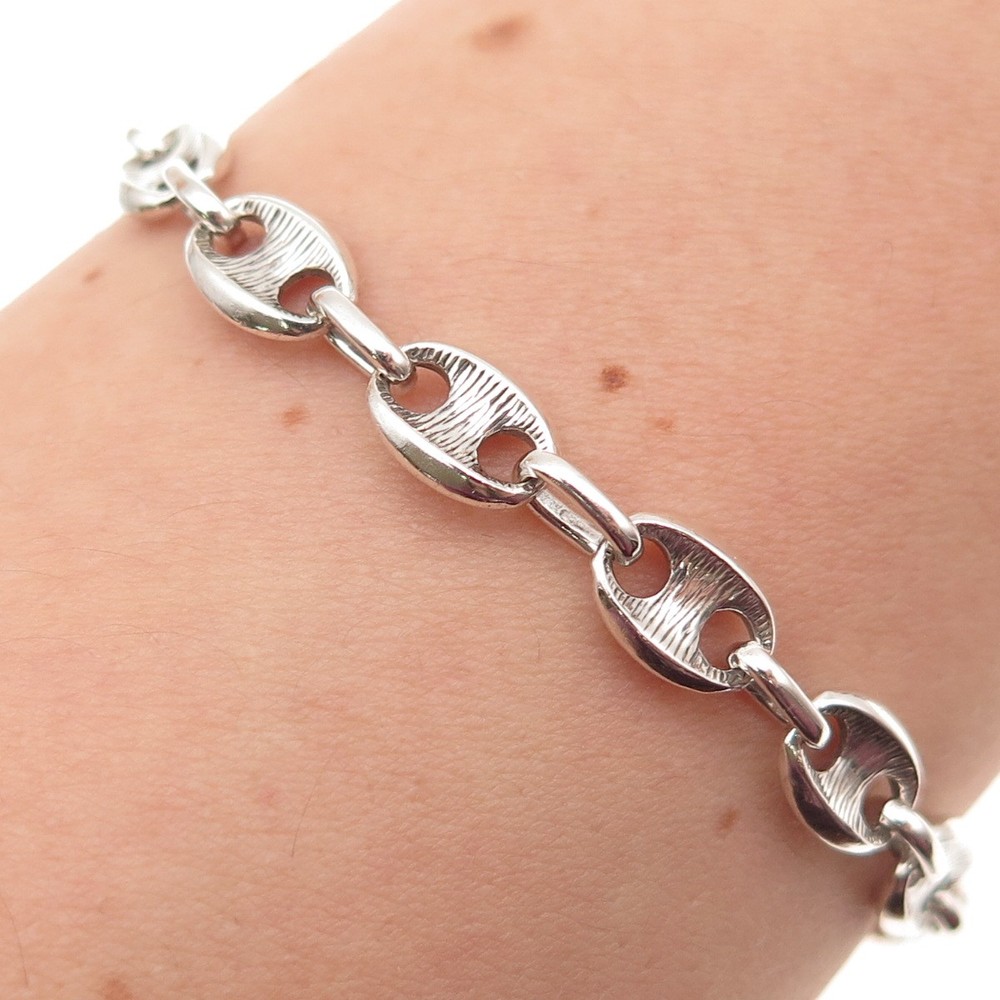 925 Sterling Silver Vintage Italy Anchor Mariner Link Bracelet 7.25″