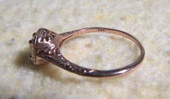 Art Deco Filigree 14k Rose Gold White Sapphire Engagement Ring Size 7.0
