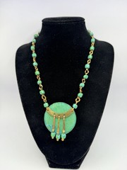Vintage Oxidized Green OOAK Handmade Chain Statement Collar Necklace 15” DbG Z