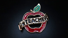 Vintage Gold Tone Enamel Apple Teacher Brooch Pin Size: 5cm x 4.5cm BB3