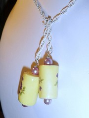 Rare Vintage 1960’s Ceramic Tassel Necklace Floral Porcelain Bead Sautoir Lariat