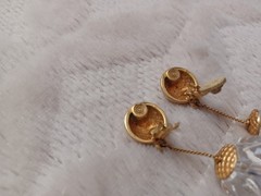 Vintage Gold Tone Clear Plastic Acrylic Large Clip On Dangle Drop Earrings