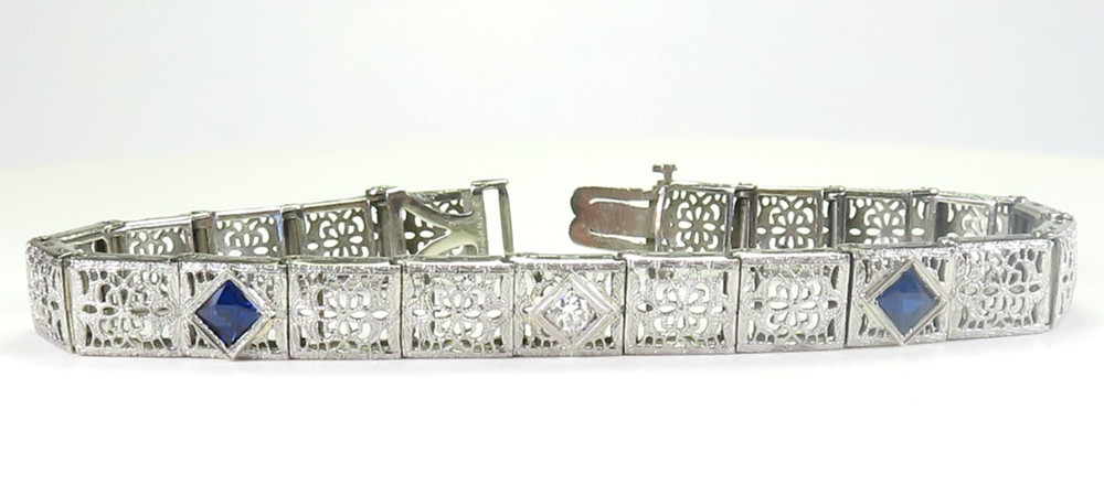 Antique 1920’s Diamond Filigree Bracelet Platinum 14KW 8″x 3.04″ EGL USA 11.8Gms