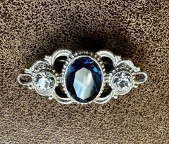 Elegant Vintage Victorian Style Bar Brooch Pin Silver Tone Blue Sapphire 1.5″