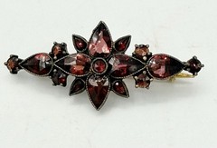 Antique Bohemian Garnet Flower Pin Brooch Victorian Rose Cut