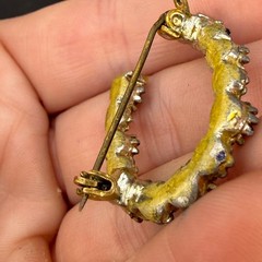 Vintage Rhinestone Horseshoe Brooch Gold Tone AB Green Sparkle