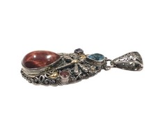 935 & 18K Gold JTV Artisan of Bali Carnelian Amethyst Dragonfly Necklace Pendant