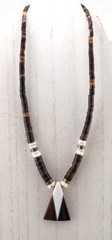 Tiger Eye Heishi Bead Necklace with Inlaid MOP Pendant 16”