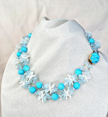 Vintage WESTERN GERMANY Frosted Turquoise Beaded Necklace Mid Century Jewlery