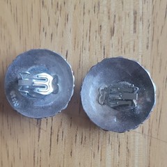 Vintage Signed Sterling Silver 925 Floral Round White Clip-On Earrings