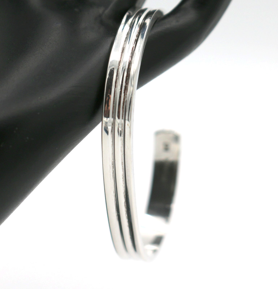 Vintage Modernist IC Handwrought Sterling Silver 925 Ribbed Cuff Bangle Bracelet
