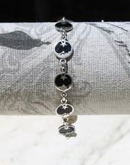 Vintage Sterling Silver 925 Celestial Bracelet Stars Moon Black Enamel